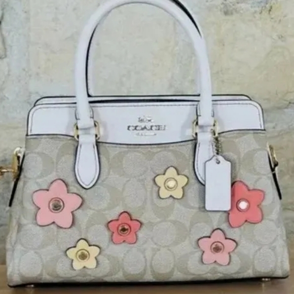 Coach NWT Signature Purse Bag + Crossby Strap Satchel Rare Floral Applique - Picture 1 of 15
